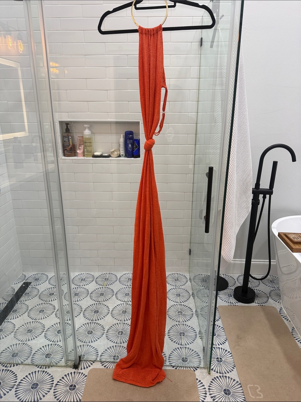 Long Orange Knit Halter Dress